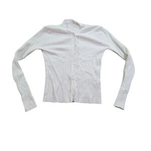 Dazy Cardigan Women's S White Knit‎ Button Front Ribbed Long Sleeves Lightweight